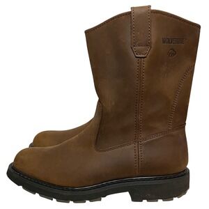 WOLVERINE Mens 12M Leather Pull On Work Boots Oil Slip Resistant, Brown, W04727